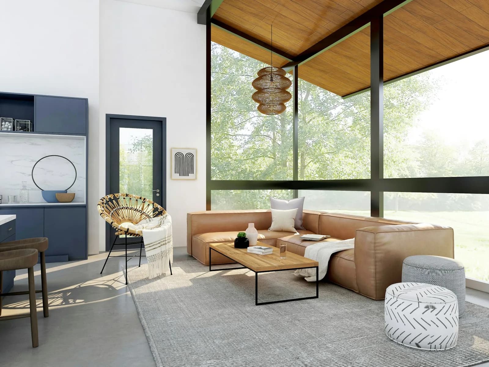 Architectural living room with discreet integrated technology.