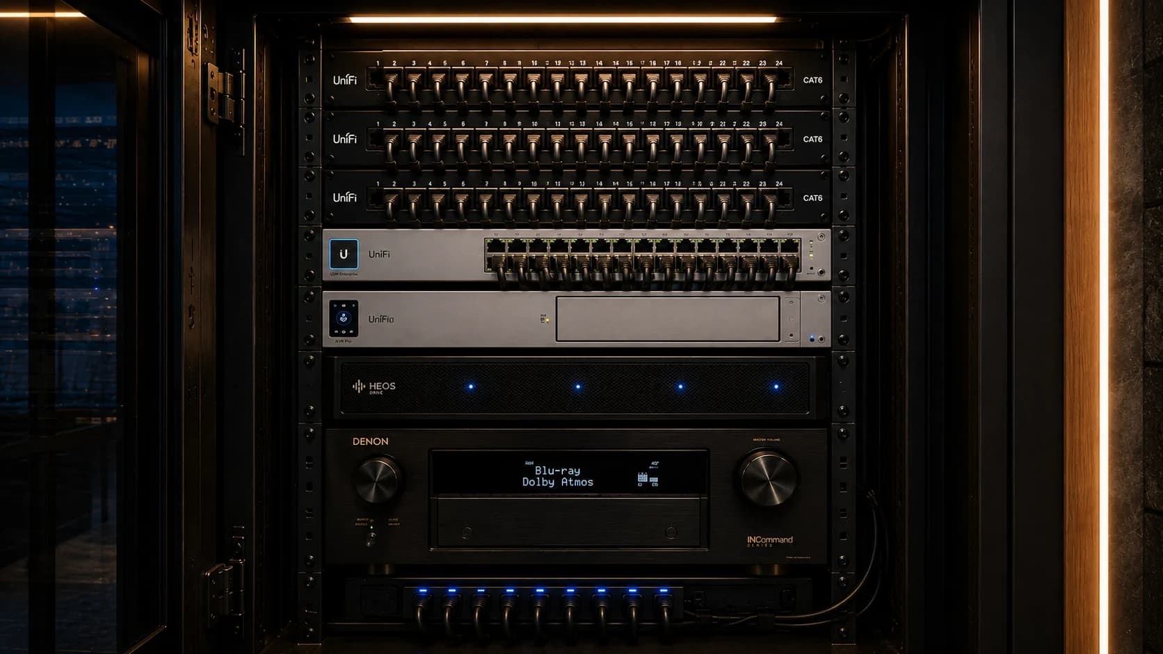 Structured network rack with labelled cabling