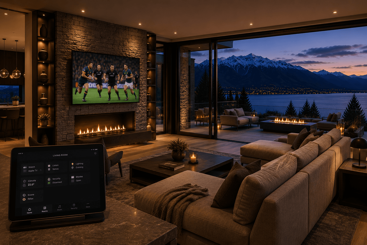 Lakeside Residence living area with concealed whole-home audio